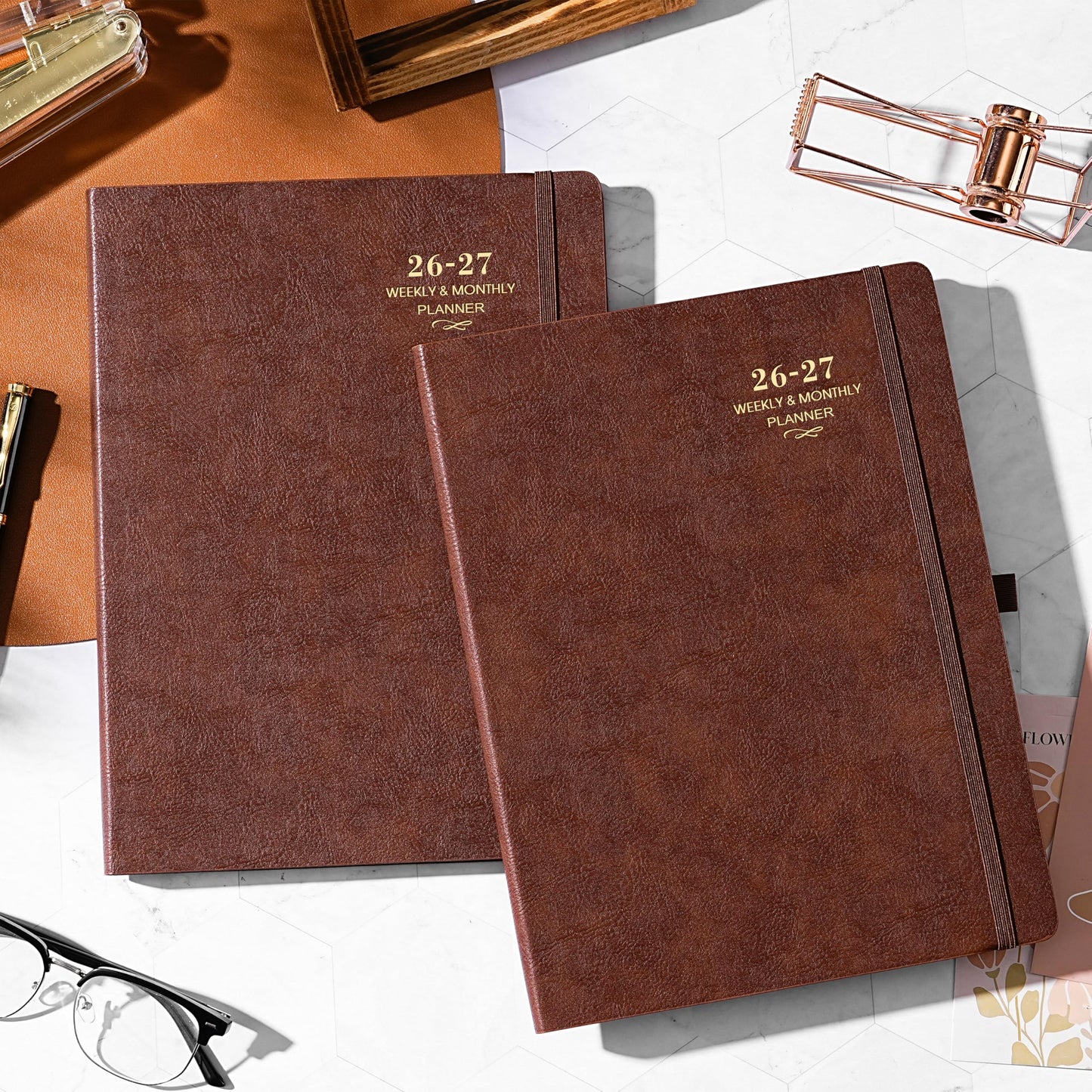 Planner 2026-2027 - JUL 2026 - JUN 2027, Academic Planner 2026-2027, 26-27 Planner, Weekly and Monthly Planner, Leather Cover Calendar Planner with Thick Paper, Back Pocket with Notes Pages, Brown (8.5" x 11")