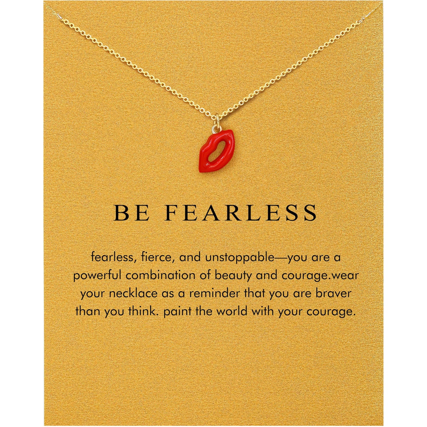 Baydurcan Fearless Lip Necklace for Women, Red Enamel Kiss Pendant Necklace, Inspirational Gift for Sister Daughter Friends