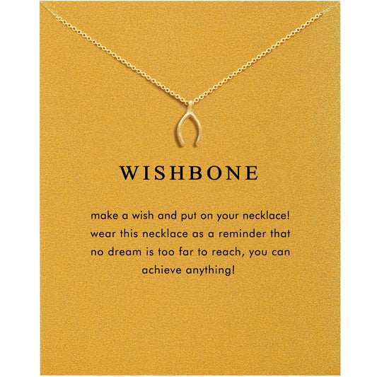 OBSUN Wishbone Necklace for Women 14K Golden Fishbone Necklace Wish Gifts for Women wishbone Charm (Wishbone)