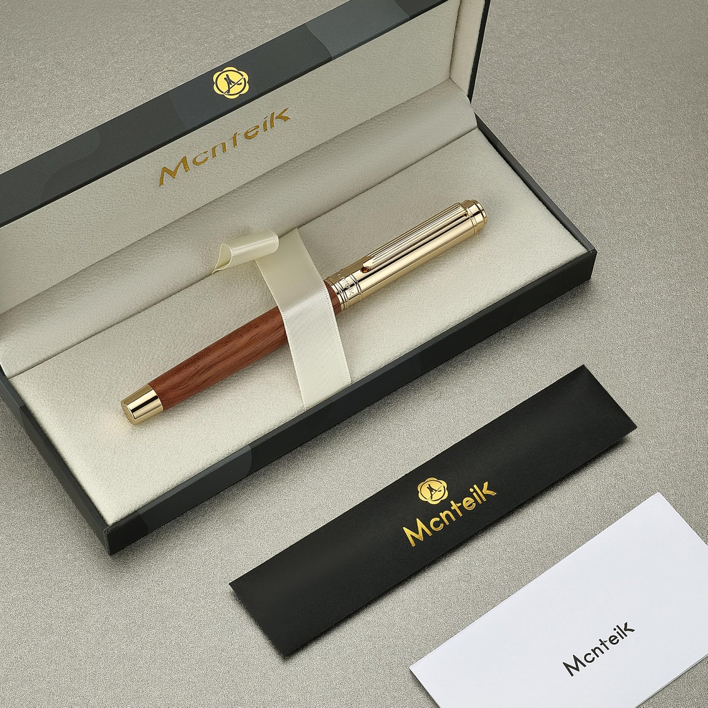 MCNTEIK 316 Luxury Journaling Pen, Nice Natural Wood for Writing, 24K Gold Accents, Schmidt refill, Fancy Rollerball, Gift Set for Men & Women, Executive & Professional Christmas Office, Pens-Rosewood